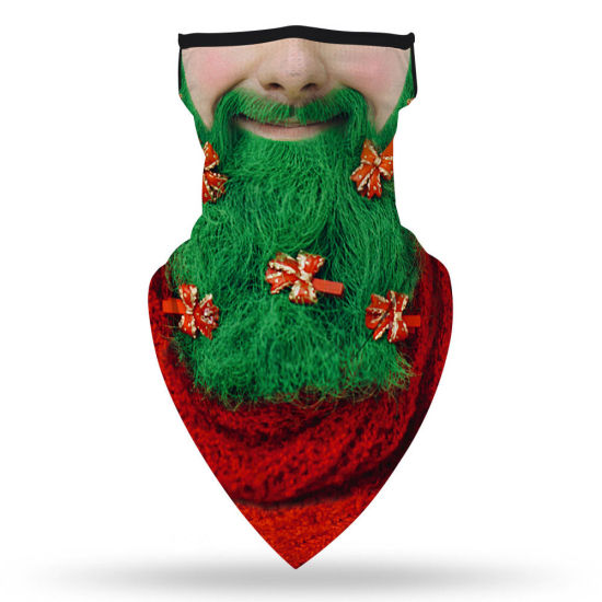 Image de Masque Facial Anti-poussière Coupe-Vent pour Monter à Bicyclette en Plein Air Adulte en Polyester Rouge & Vert Père de Noël 45cm x 23cm, 1 Pièce