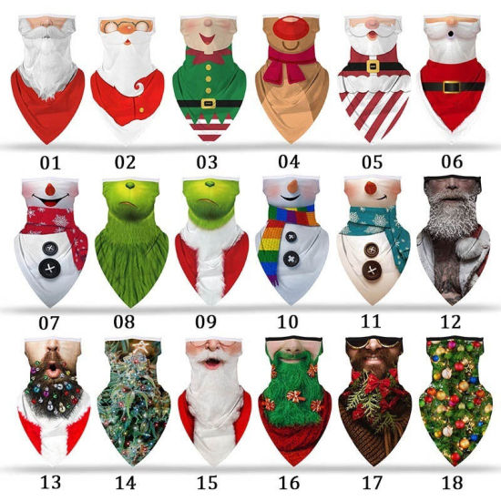 Изображение Polyester Adults Windproof Dustproof Face Mask For Outdoor Cycling Red & Green Christmas Santa Claus 45cm x 23cm, 1 Piece