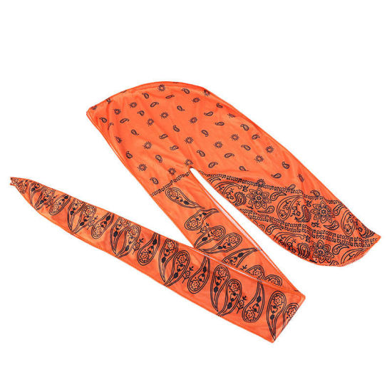 Picture of Orange - Imitated Silk Paisley Pattern Thickened Women Turban Hat With Ribbon, 1 Piece