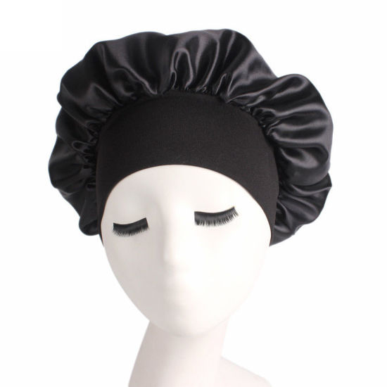 Picture of Black - Night Sleep Hat Cap Bonnet With Wide Elastic Band For Women, 1 Piece