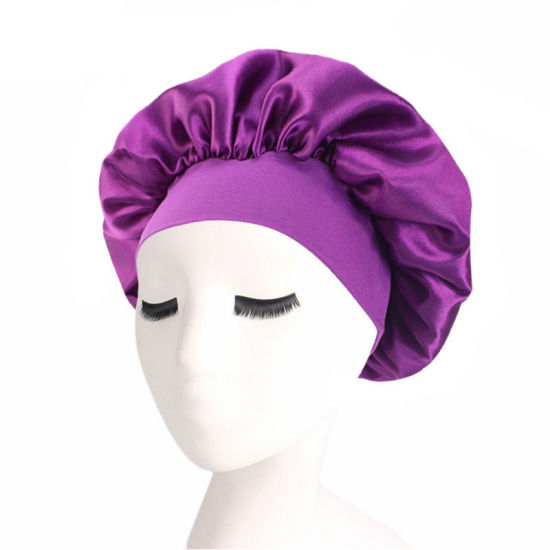Picture of Dark Purple - Night Sleep Hat Cap Bonnet With Wide Elastic Band For Women, 1 Piece