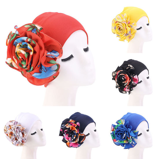 Picture of Black - Chiffon Flower Elastic Women Turban Bonnet Hat, 1 Piece