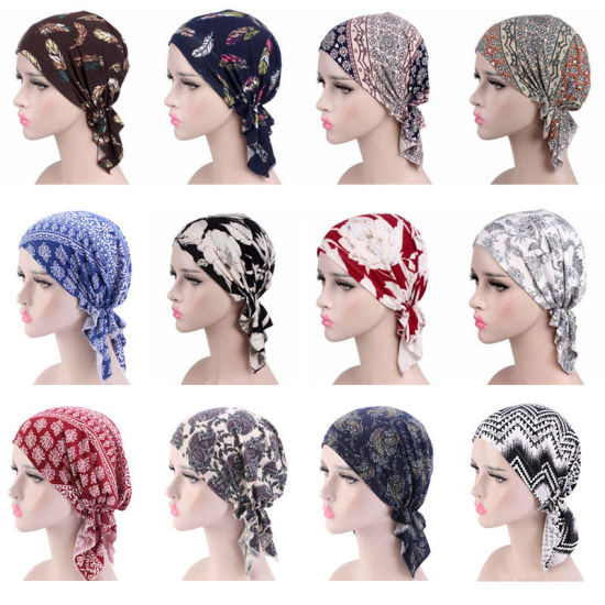 Picture of Coffee - Cotton Soft Elastic Flower Print Woman Turban Hat, 1 Piece