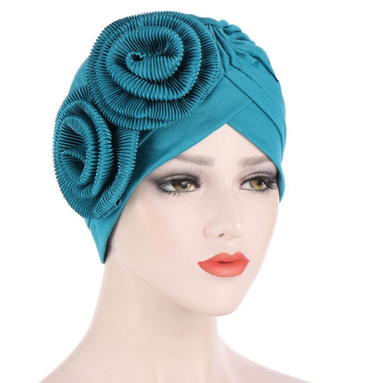 Picture of Green - Two Big Flower Women Turban Hat Cap, 1 Piece