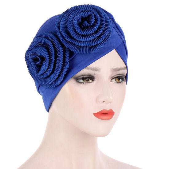 Picture of Royal Blue - Two Big Flower Women Turban Hat Cap, 1 Piece