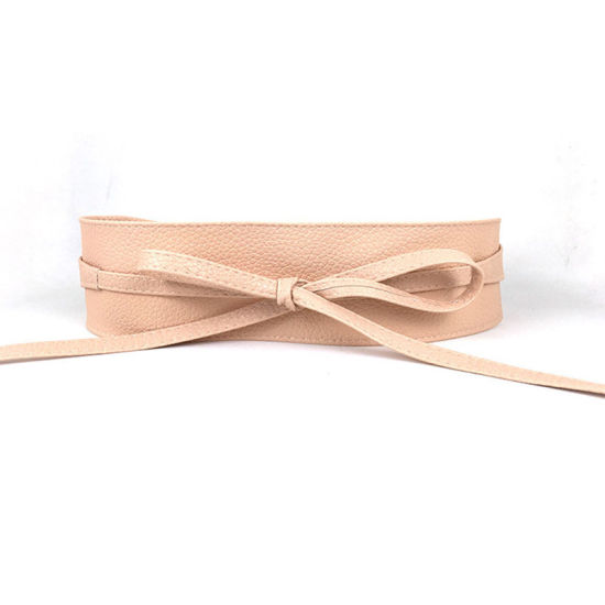 Picture of Pink - PU Leather Elastic Women Wide Waist Belt Waistband Corset Tie Belt 220cm, 1 Piece