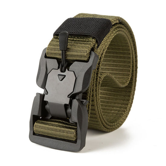 Изображение Army Green - Men Nylon Magnetic Metal Buckle Waist Belt Outdoor Hunting 115cm, 1 Piece