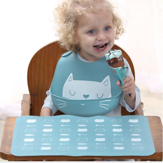 Picture of Gray - Adjustable Elephant Animal Waterproof Soft Silicone Saliva Dripping Baby Food Catcher Bibs Easily Clean 31x23cm, 1 Piece