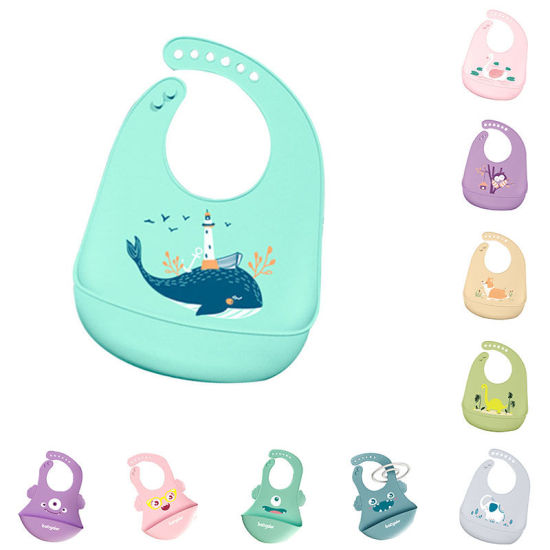 Picture of Gray - Adjustable Elephant Animal Waterproof Soft Silicone Saliva Dripping Baby Food Catcher Bibs Easily Clean 31x23cm, 1 Piece