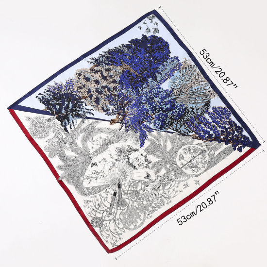 Picture of Blue - Silk Women's Square Scarf Fan Pattern 53x53cm, 1 Piece