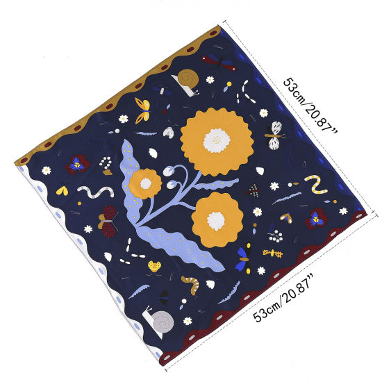 Picture of Blue - Silk Women's Square Scarf Flower Pattern 53x53cm, 1 Piece