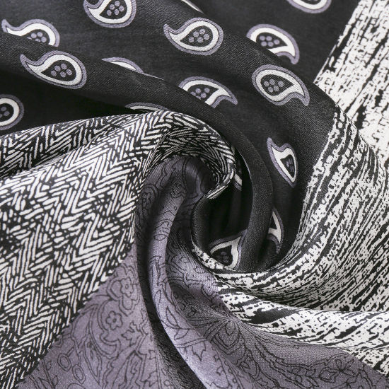 Picture of Black - Silk Women's Square Scarf Paisley Pattern 53x53cm, 1 Piece