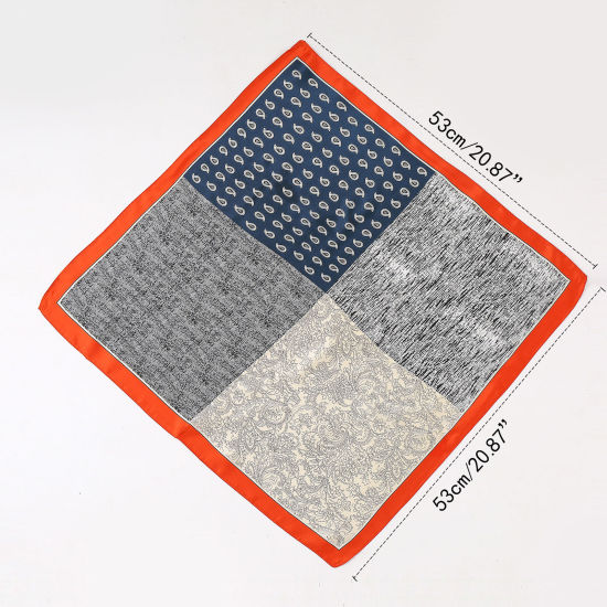 Picture of Orange - Silk Women's Square Scarf Paisley Pattern 53x53cm, 1 Piece