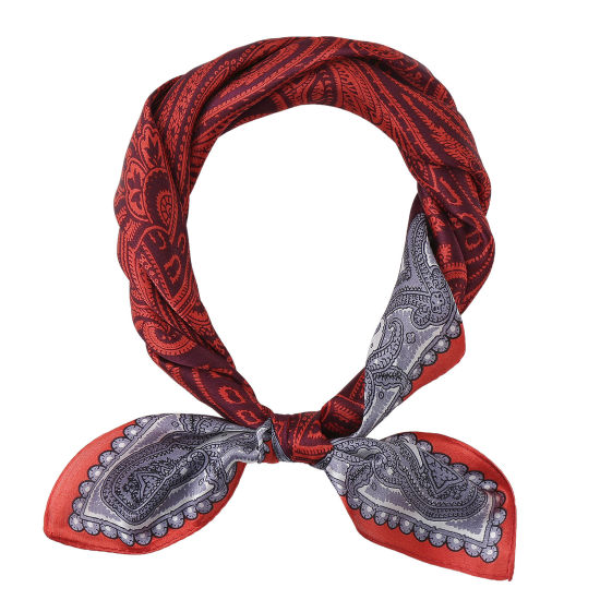 Picture of Red - Silk Women's Square Scarf Paisley Pattern 55x55cm, 1 Piece