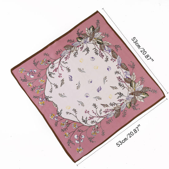 Picture of Pink - Silk Women's Square Scarf Flower Pattern 55x55cm, 1 Piece