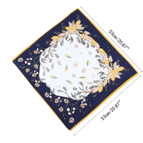Picture of Navy Blue - Silk Women's Square Scarf Flower Pattern 55x55cm, 1 Piece