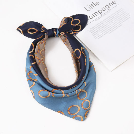 Picture of Blue - Silk Women's Square Scarf Circle Ring Pattern 53x53cm, 1 Piece