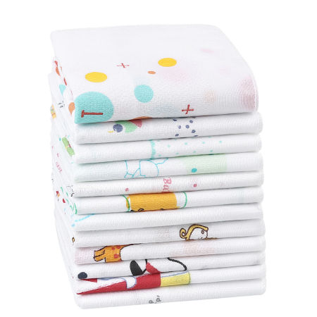 Mischfarbe - Cartoon Kinder Baby Speichel Handtuch Absorbent Taschentuch Quadrat 35x35cm, 12 Stück