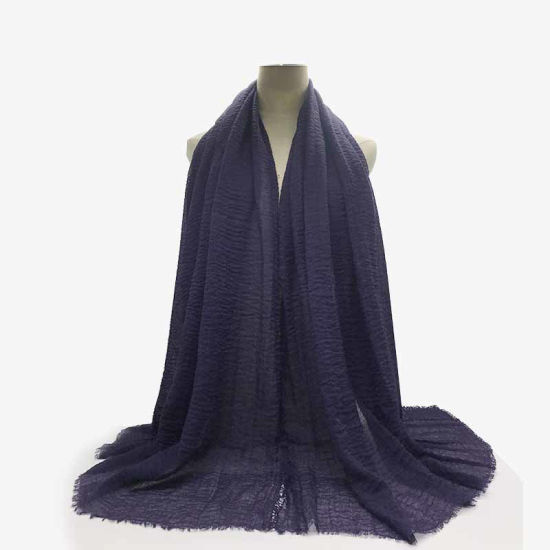 Picture of Dark Purple - Women's Solid Color Wrinkled Tassel Scarves & Wraps 180x95cm, 1 Piece