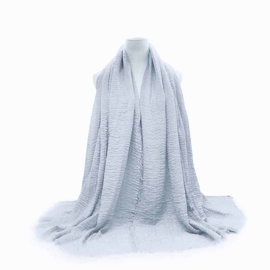 Picture of Gray - Women's Solid Color Wrinkled Tassel Scarves & Wraps 180x95cm, 1 Piece