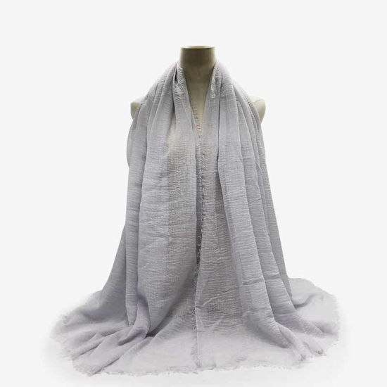 Picture of French Gray - Women's Solid Color Wrinkled Tassel Scarves & Wraps 180x95cm, 1 Piece