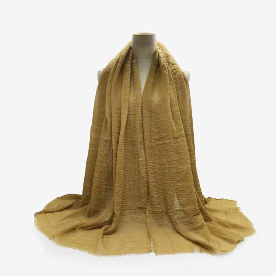 Picture of Khaki - Women's Solid Color Wrinkled Tassel Scarves & Wraps 180x95cm, 1 Piece