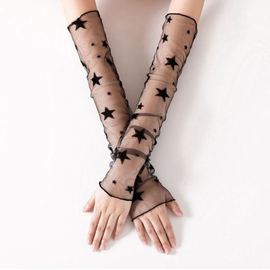 Picture of Black - Polyamide Star Lace UV Sun Protection Arm Sleeves Covers For Women 50cm long, 1 Pair