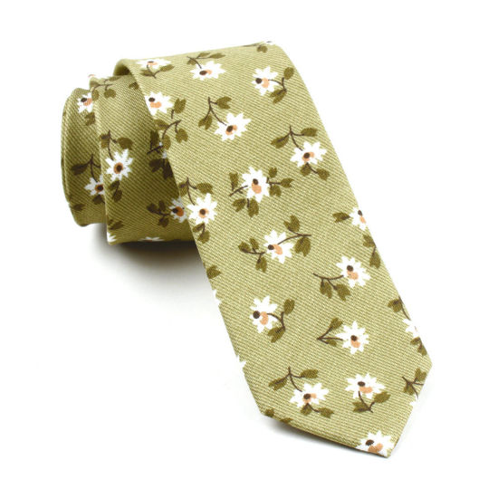 Image de Vert Herbe - Accessoires De Costume De Cravate Imprimé En Coton À Fleurs Pour Hommes 145X6Cm, 1 Pièce