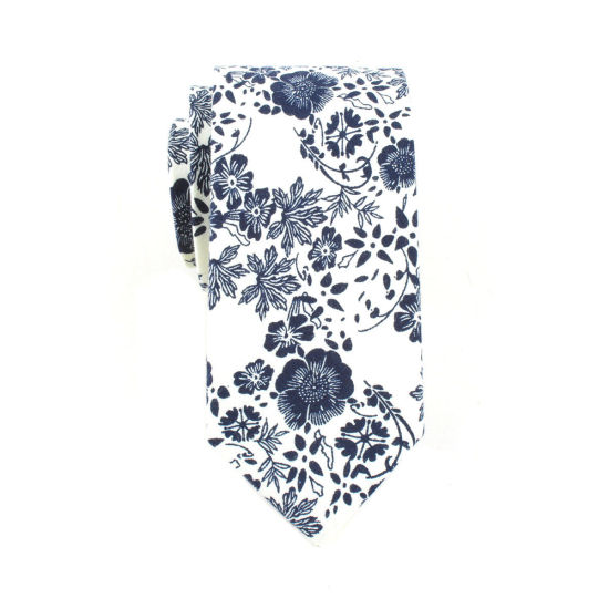 Image de Bleu Foncé - Accessoires De Costume À Cravate Imprimé En Coton À Fleurs Pour Hommes 145X6Cm, 1 Pièce