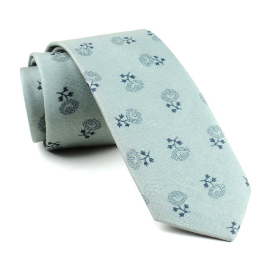 Изображение Light Green - Flower Cotton Polyester Blend Men's Printed Tie Suit Accessories 145x6cm, 1 Piece
