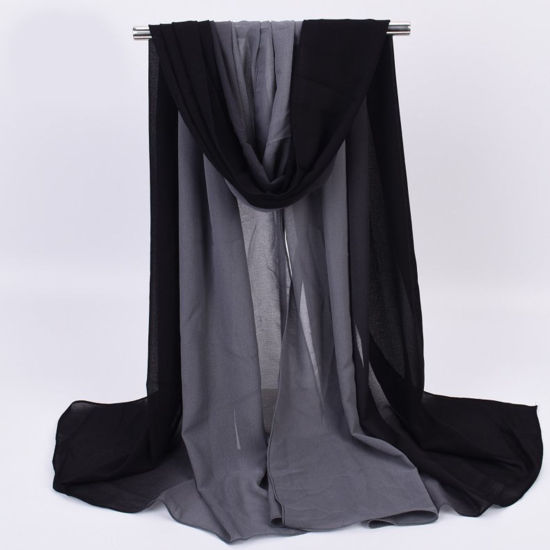 Picture of Black - 4# Chiffon Two Tone Gradient Women's Scarf 70x180cm, 1 Piece