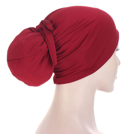 Picture of Wine Red - Polyester Women's Fashion Lace Up Muslim Turban Hat M（56-58cm）, 1 Piece