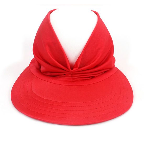 Изображение Red - Summer Women's Anti-Ultraviolet Elastic Adult Empty Top Sun Hat M（56-65cm）, 1 Piece