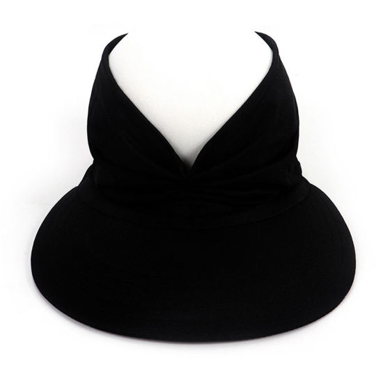 Изображение Black - Summer Women's Anti-Ultraviolet Elastic Adult Empty Top Sun Hat M（56-65cm）, 1 Piece