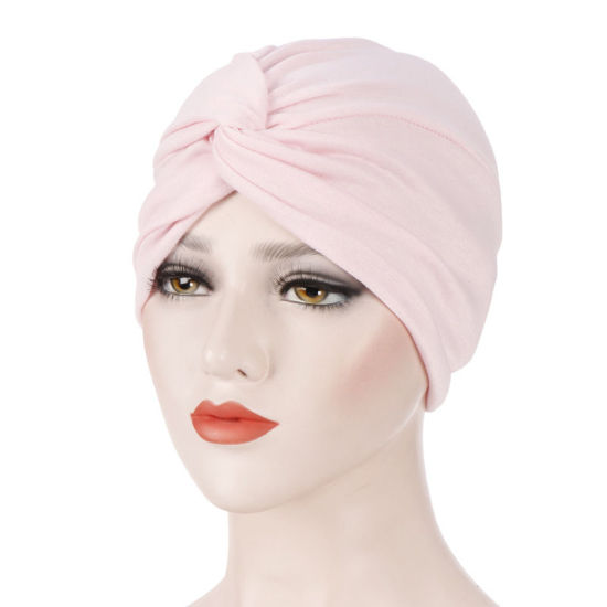 Picture of Light Pink - Cotton Elastic Women's Turban Hat Beanie Cap Tied Knot M（56-58cm）, 1 Piece