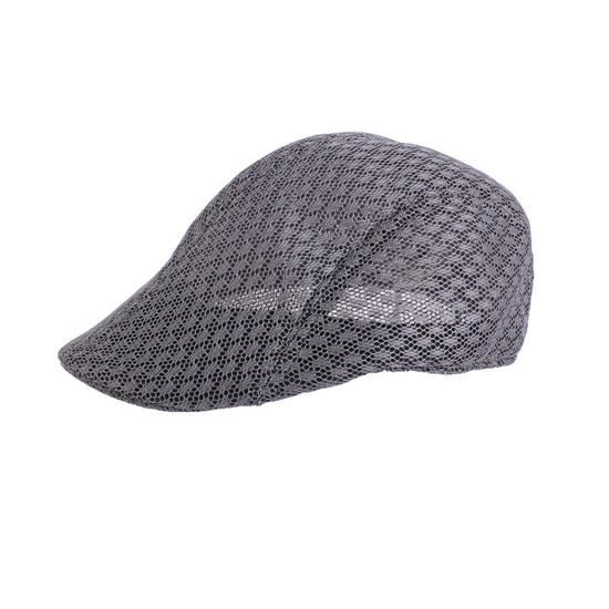 Picture of Dark Gray - Cotton Mesh Breathable Men's Classic Newsboy Hat Flat Cap M（56-58cm）, 1 Piece