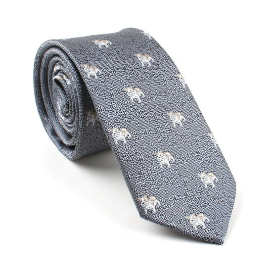 Image de Gris - Accessoires de costume de cravate pour homme en jacquard de polyester Motif de chien 145x6cm, 1 pièce