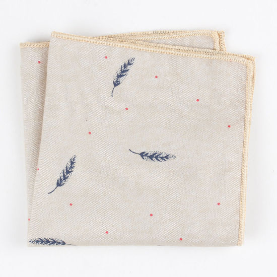 Picture of Beige - Feather Cotton Men's Handkerchief For Suit Pocket Square 24x24cm, 1 Piece