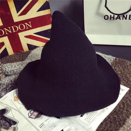 Image de Noir - Chapeau de sorcière à tricoter en acrylique Cosplay automne et hiver M（56-58cm）, 1 pièce