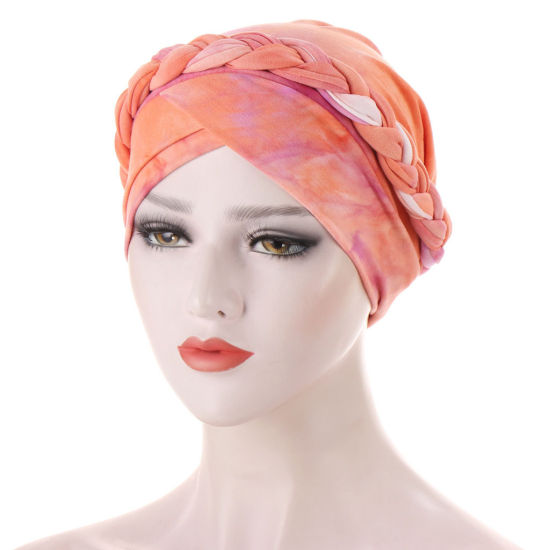 Picture of Orange - Polyamide Women's Turban Hat Braided Tie-dye 58cm long, 1 Piece