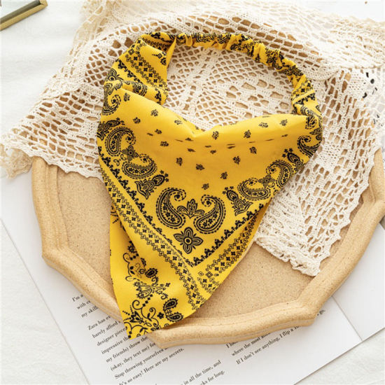 Picture of Yellow - Women Paisley Printed Dust-proof Triangular Elastic Hair Headband Kerchief Turban Bandanas 50cm long, 1 Piece