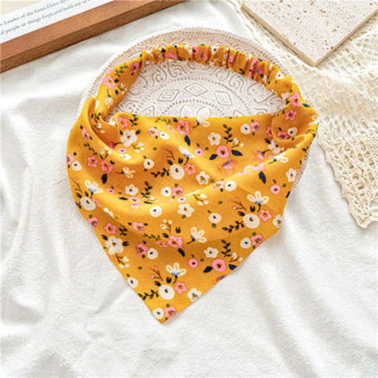 Picture of Yellow - Women Floral Printed Dust-proof Triangular Elastic Hair Headband Kerchief Turban Bandanas 50cm long, 1 Piece