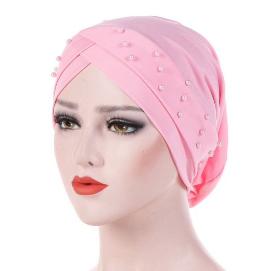Picture of Pink - Beaded Cross Tied Knot Women's Turban Hat M（56-58cm）, 1 Piece