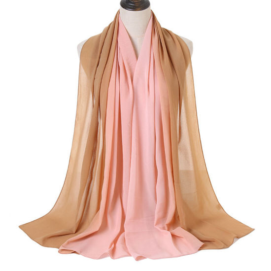 Picture of Peachy Beige - 5# Chiffon Women's Hijab Scarf Two Tone Gradient Color 180x70cm, 1 Piece