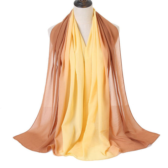 Picture of Yellow - 9# Chiffon Women's Hijab Scarf Two Tone Gradient Color 180x70cm, 1 Piece