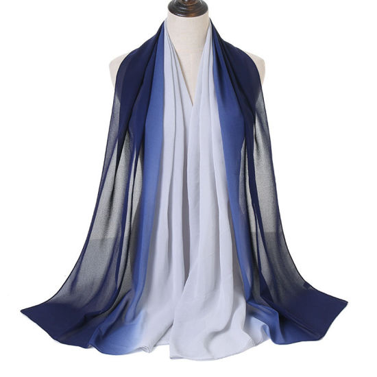 Picture of Navy Blue - 14# Chiffon Women's Hijab Scarf Two Tone Gradient Color 180x70cm, 1 Piece