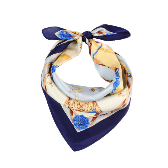 Picture of Blue - Real Silk Printed Women's Square Scarf Kerchief Bandanas 55x55cm, 1 Piece