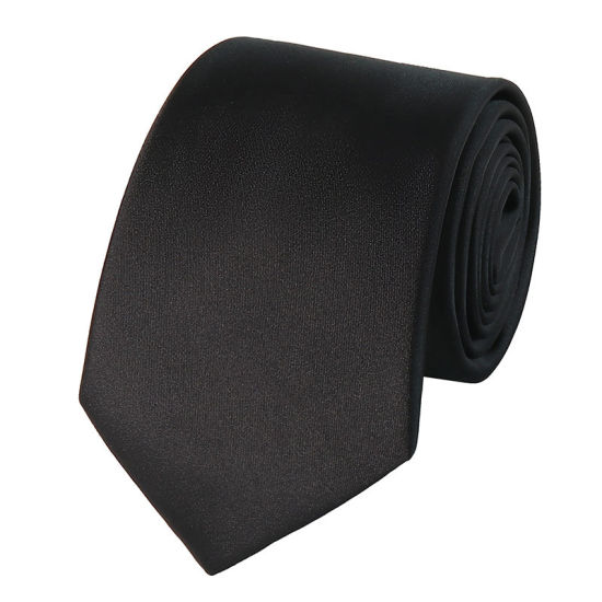 Image de Noir - Accessoires de costume de cravate brillante de couleur unie pour hommes 147x8cm, 1 pièce