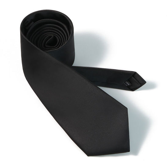 黒-メンズ無地光沢ネクタイネクタイスーツアクセサリー147x8cm、1 個 の画像