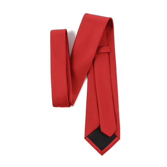 赤-メンズ無地光沢ネクタイネクタイスーツアクセサリー147x8cm、1 個 の画像